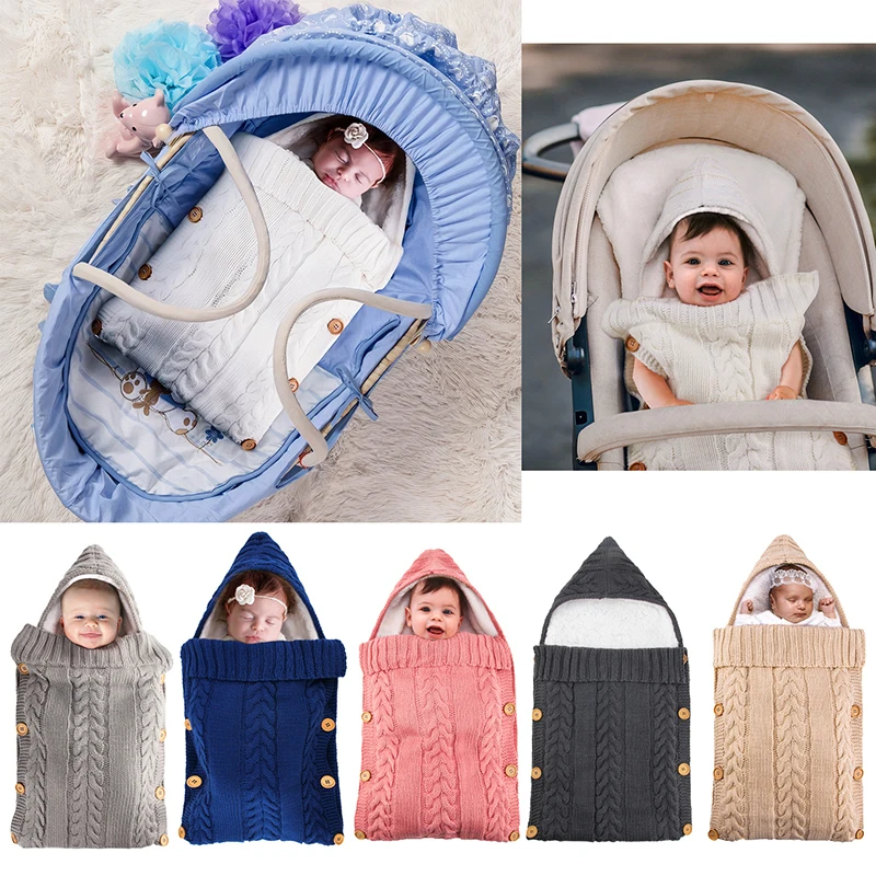 

Newborn Baby Wrap Swaddle Blanket Knit Sleeping Bag Receiving Blankets Stroller Wrap for Baby Winter Warm Sleeping Bags with Hat