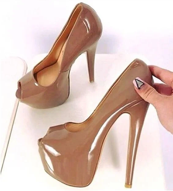 Brown Patent Leather Peep Toe Platform Pumps Super High 16cm Heels
