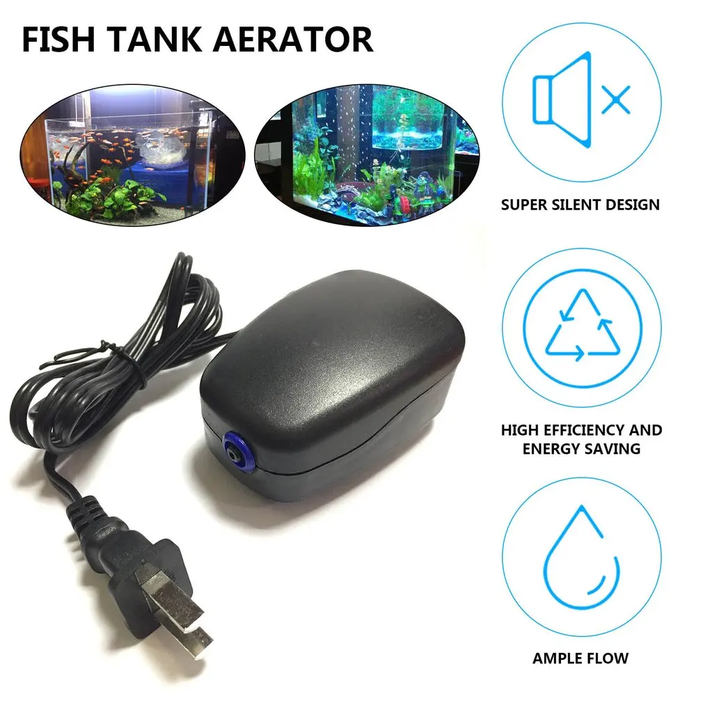 Black Compact Small Super Silent Electrical 220-240V 3W Fish Aquarium Oxygenation Air Pump Low Noise Large Flow Long Life