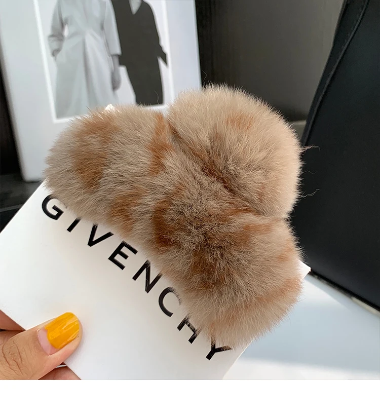 Luxury Fur Rex Rabbit Large Barrette Crab Hair Claws Women Large Size Hair Clamps Claw Clip Crab Chic Hair Accessories Gift hair bow for ladies