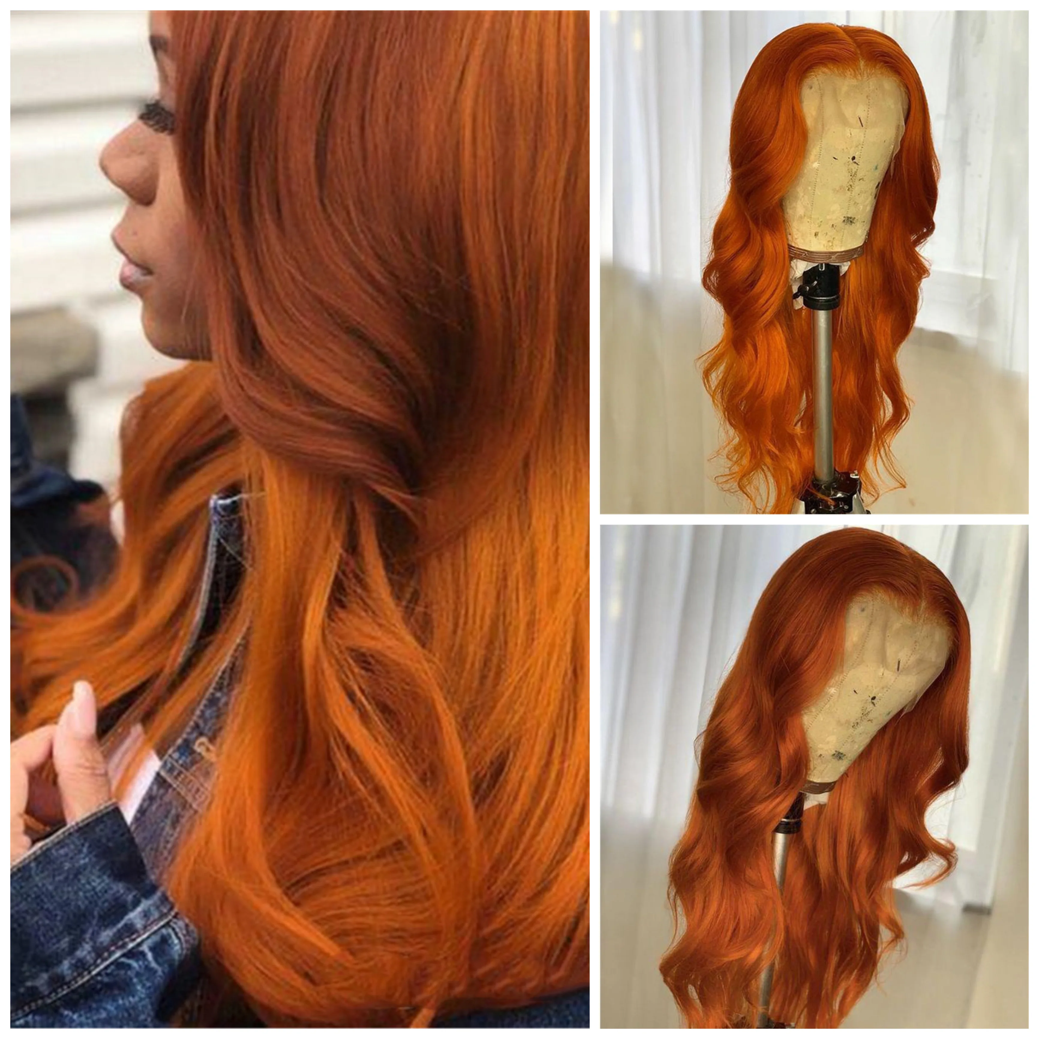 

Orange Colored Blonde Human Hair Full Lace Wigs Natural Wave Brazilian Remy Hair Middle Part Glueless Wig 180 Density Baby Hair