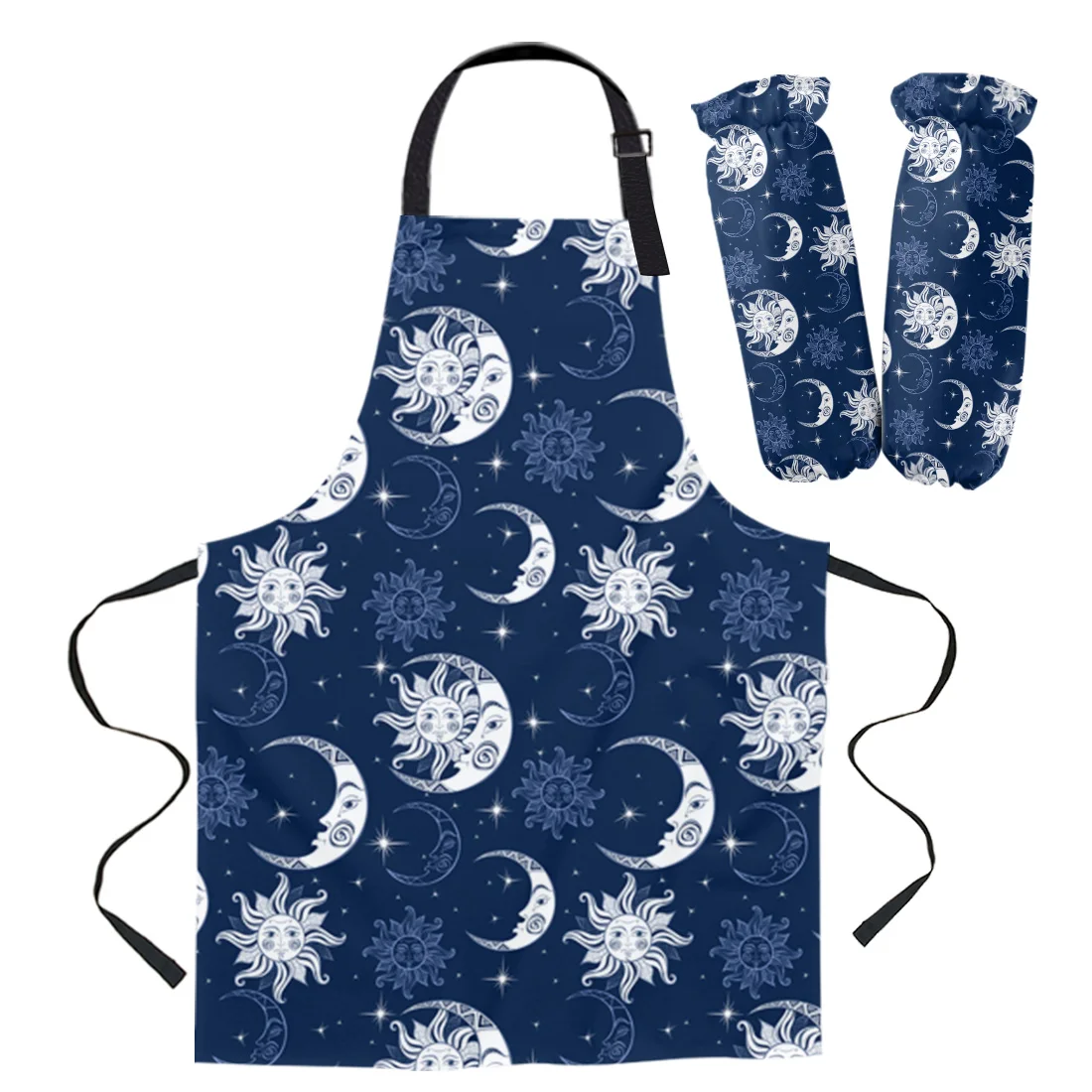 Night Moon Stars Dark Blue Apron Set Kitchen Cooking Bib Adult Children Baking Gloves Oil-proof Sleeves Sanitary Cleaning | Дом и сад