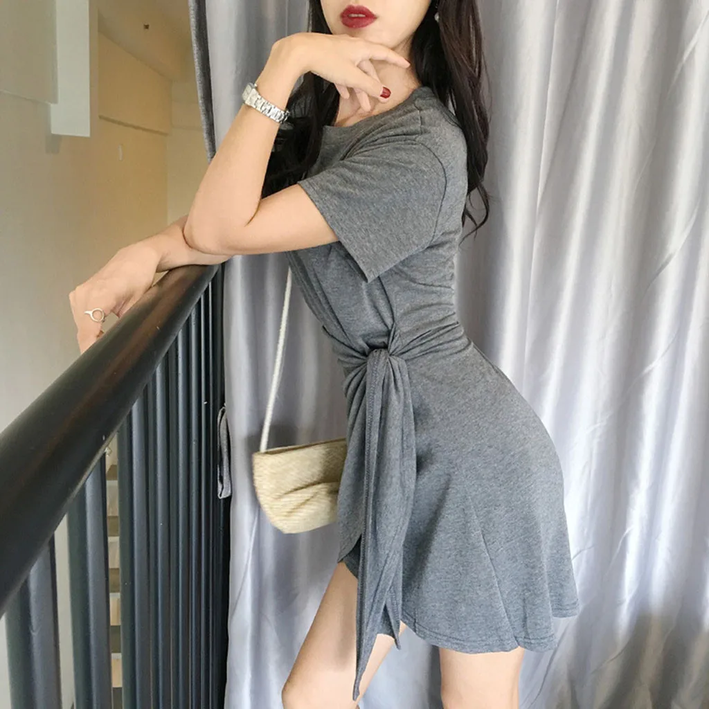Jaycosin Romance Elegant Mini Dresses Women 2020 Summer O Neck Solid Ladies Street Beach Leisure Vacation Short Dresses Mujer227