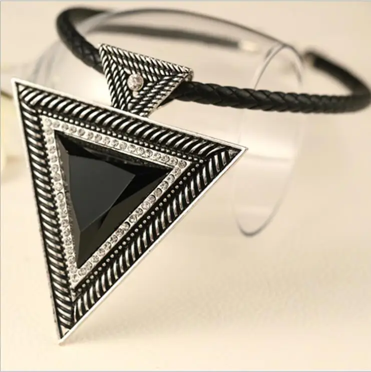 Vintage Big Black Triangle Statement Necklace Women Boho Crystal Maxi Necklace Collier Turkish Jewelry Accessory Gifts - Окраска металла: YLN310A