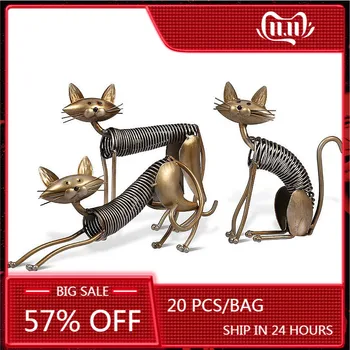 

Handmade Band Cat Figurine Metal Spring Cats Sculpture Modern Desk Crafts Art Living Room Decorative Home Decoration Accessories