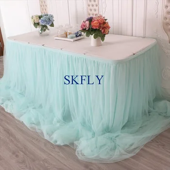 

CL072H many colors in stock Unique long drape amazing wedding taffeta chiffon tulle ruffled gathered light blue table skirt