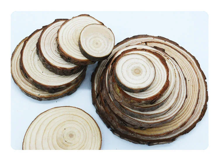 Multiple Size Natural Unfinished Round Wood Slices Circles Wooden Chips For DIY Craft Wedding Birthday Party Painting Decoration
