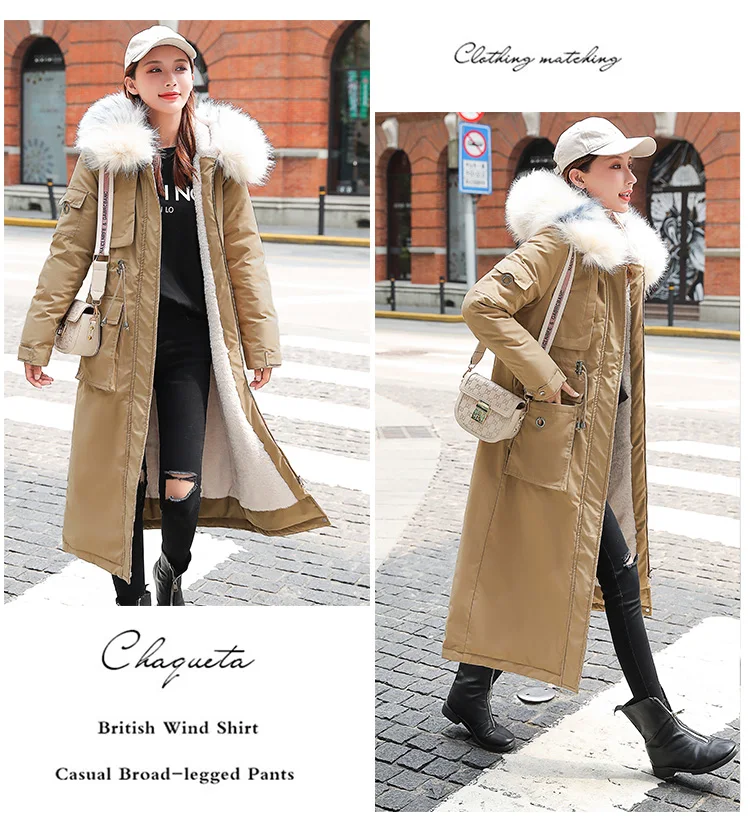 Зимнее пальто для женщин, хлопок, стеганая теплая утолщенная длинная куртка, женская зимняя меховая куртка с капюшоном, верхняя одежда, парка для женщин, большие размеры