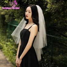 Модная свадебная вуаль Простой Тюль Белый цвет слоновой кости два слоя свадебная вуаль дешевые аксессуары для невесты 75 см короткая женская вуаль с гребнем