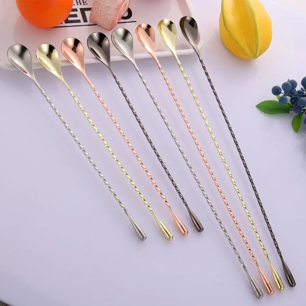 1PC Spiral Long Handle Stainless Steel Spiral Cocktail Spoons Teadrop Scoops Bartender Tool Stir Spoon Kitchen Supplies