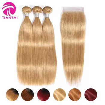 

Brazilian Straight Human Hair Bundles with Closure Ombre Bundles with Closure Honey Blonde Colored Burgundy Brown 27 30 99J Remy