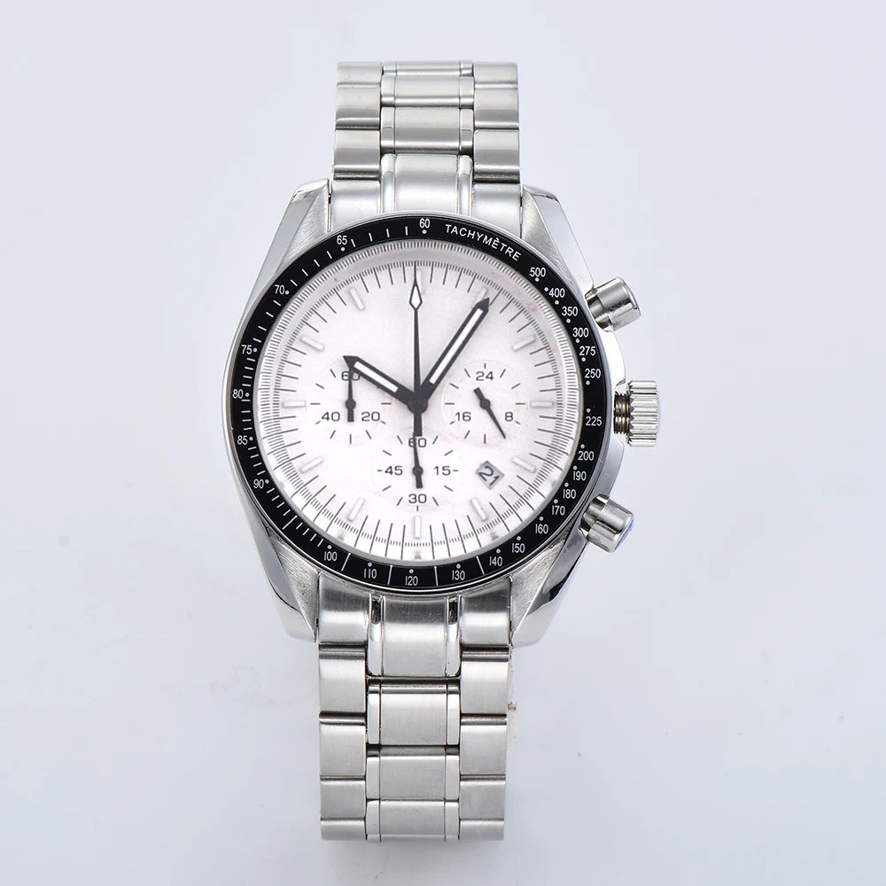 Часы-хронограф Мужские кварцевые с белым циферблатом 40 мм | Наручные часы