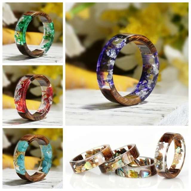 Wood Resin Ring Transparent Epoxy Resin Ring Fashion Handmade