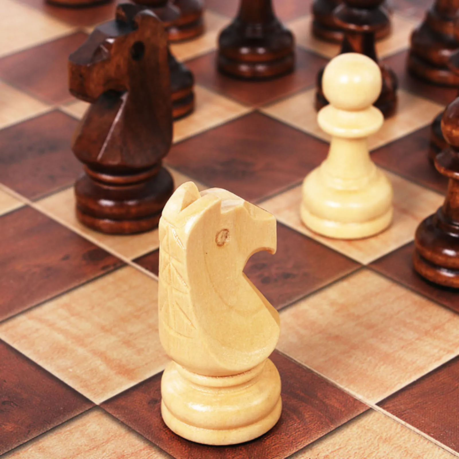 New 3 In 1 Folding Wooden Chess Board Game Portable Backgammon Checkers Game 39x39cm