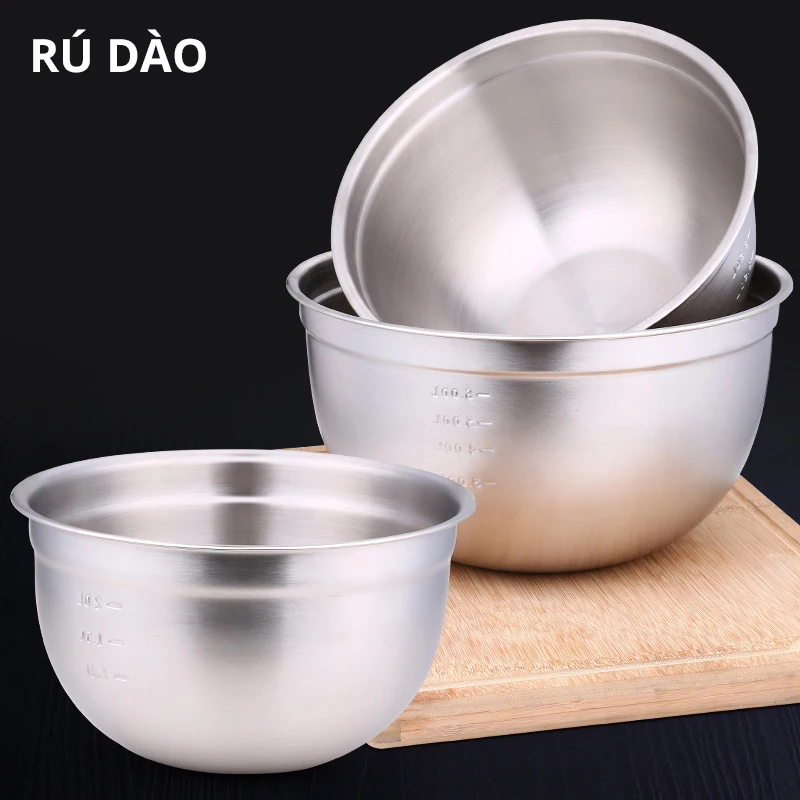 

RUDAO Premium Stainless Steel Mixing Bowl Set with Scale Non-Slip Bowl Egg Beating Baking Mixer Tools Stainless Steel Bowl Set