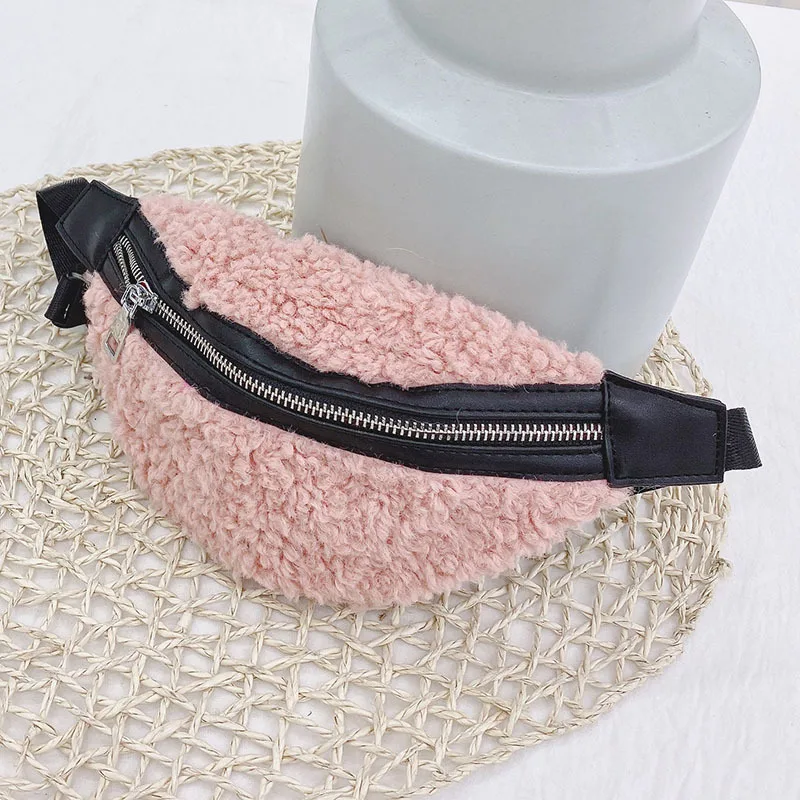 Розовый Monsisy Fanny Packs для девочек, поясная сумка, Детская шерстяная нагрудная сумка, Kawaii, зимний однотонный кошелек для телефона, кошелек для путешествий, поясная сумка - Цвет: Розовый