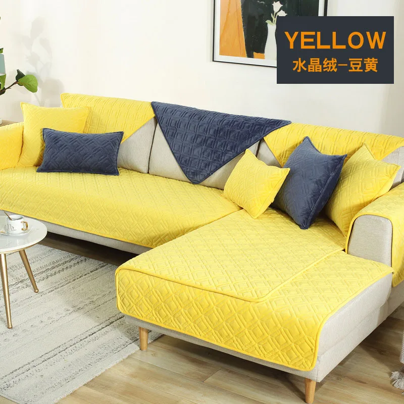 Modern Pineapple Plaid Crystal Plush Sofa Cover Cotton Slip-Resistant Sofa Towel Chair Covers Mats Living/Drawing Room L-Shaped - Цвет: 01   yellow