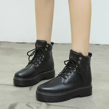 

Women Martens Boots Fashion Platform Ankle Boots Female Thick Sole Motorcycle Boots Women Shoes Plus Size 35-42