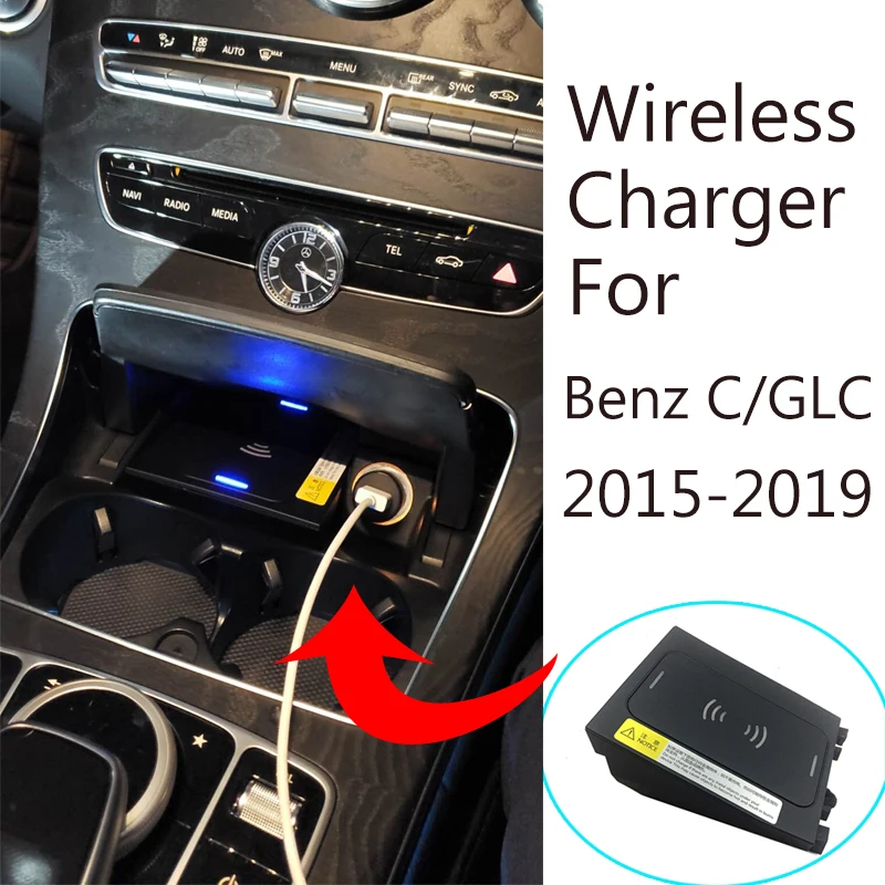 15w Wireless Charger For Benz W205 X253 Amg C43 C63 Glc Cclass Mobile