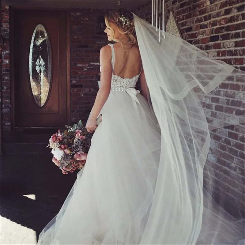 Long Wedding Veil with Metal Comb Blusher Two Tier Veil with 2 Inch Horsehair Trim (Customer request in 500 cm)