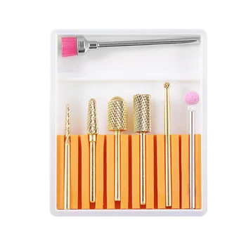 

Nail Drill Bit Set Professional Drill Bit Tools Golden 7Pcs 3/32 Inch for Acrylic Gel Nails Cuticle Manicure Pedicure
