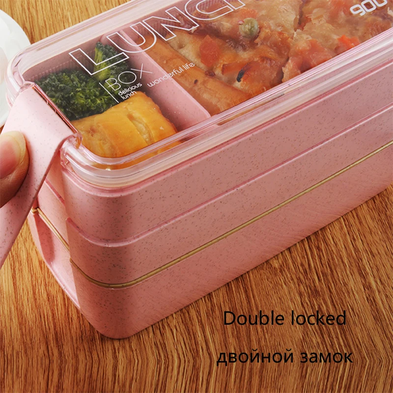 900 мл 3 слоя Bento Box экологичный Ланч-бокс контейнер для еды материал пшеничной соломы микрофибра столовая посуда Ланчбокс Новинка