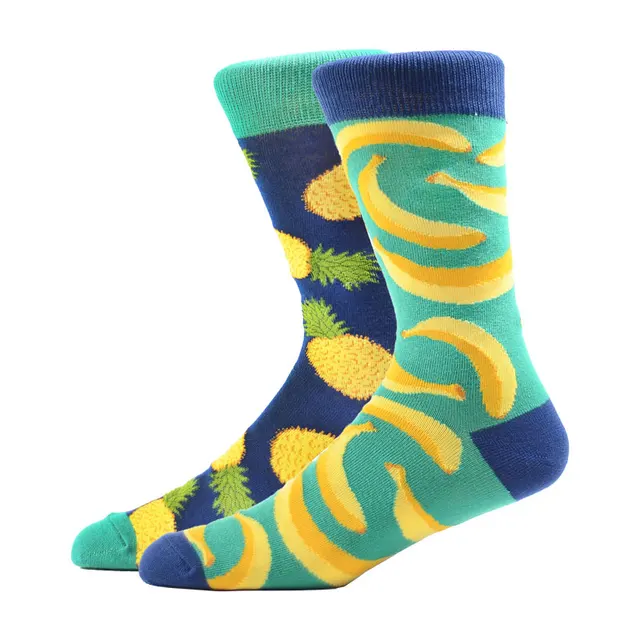 High Quality Combed Cotton Socks Food Pattern Long Tube Funny Happy Men Socks Colorful Novelty Skateboard Crew Casual Crazy Sock HK34001-11