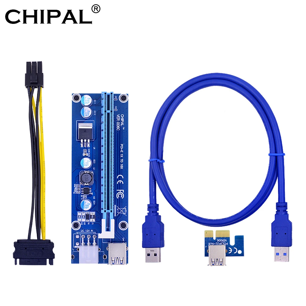 Райзер-карта CHIPAL VER006C PCI-E удлинитель от 1x до 16x 100 см 60 кабель USB3.0 SATA 15-контактный на