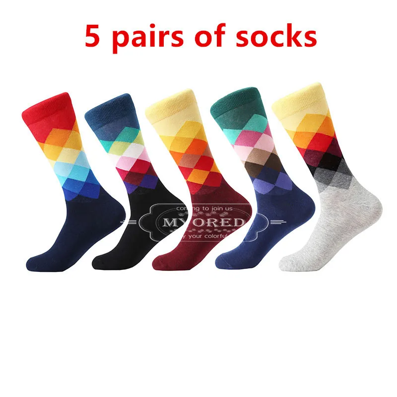 MYORED Прямая поставка 5 пар/лот горячая Распродажа sokken Calcetines de hombre cuadrados разноцветные подарочные носки - Цвет: 5 pairs of socks