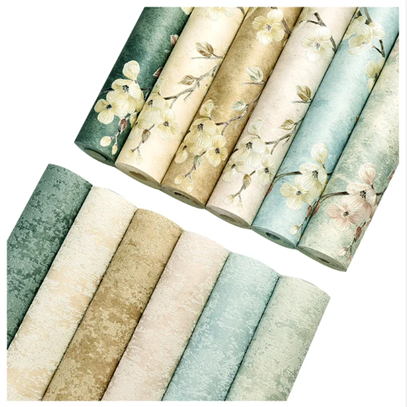 

Non woven fabric Wallpaper Rustic Vine Flower Wallpaper Home Decor Solid Green Wallpaper For LivingRoom Bedroom Decor Mural