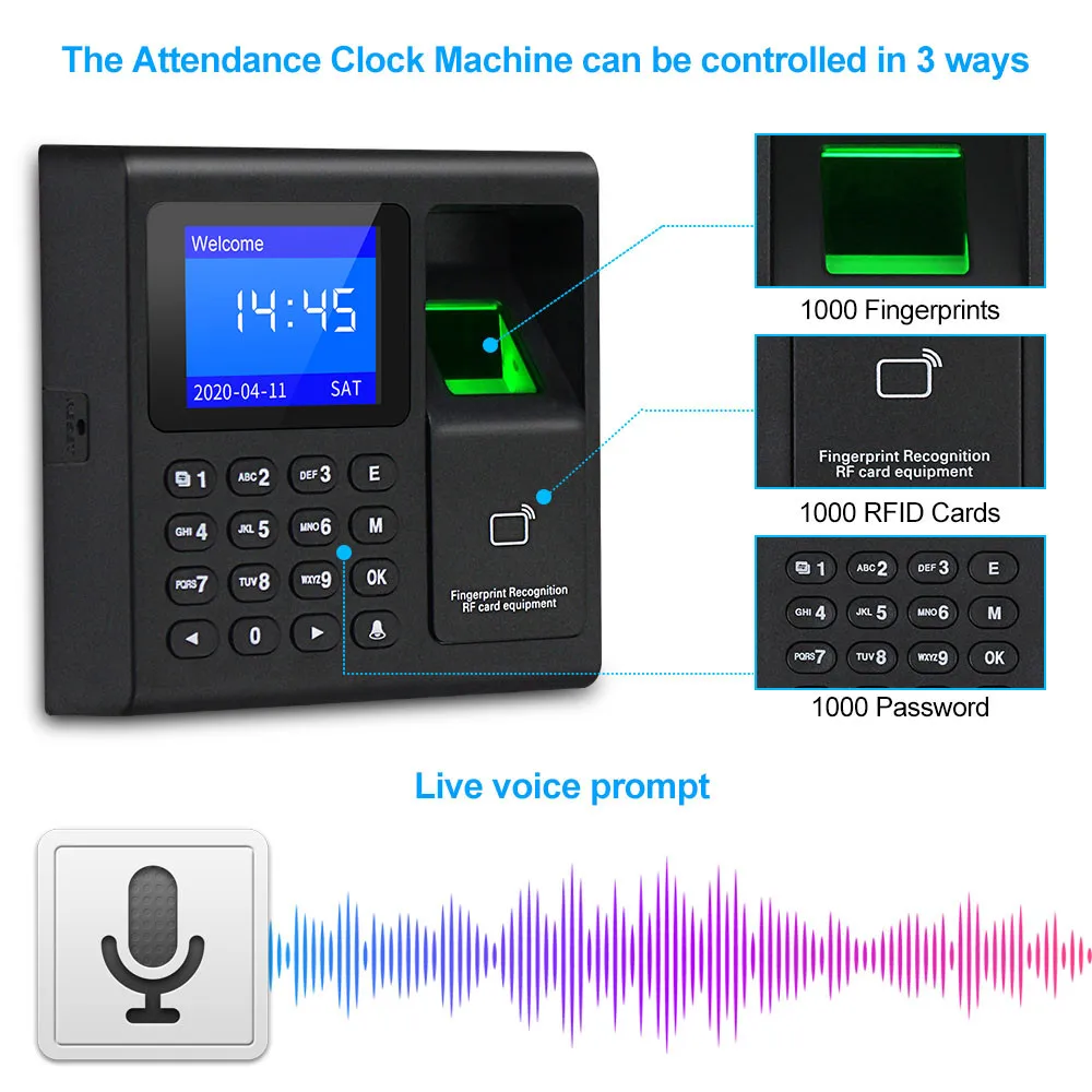 YiToo F30 Fingerprint Attendance Machine RFID Keypad Access Control Electric Time Clock Recorder USB Data Manage with Keys