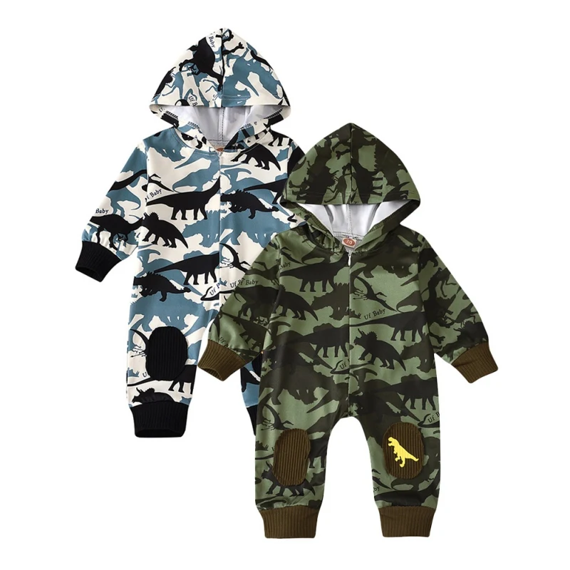 

Newborn Baby Boy Romper Hooded Warm Cotton Dinosaur Printed Baby Pajamas Footed jumpsuits Infant Boy girl Clothing Sleepwear