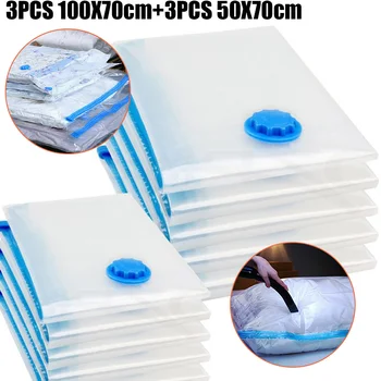 

6pcs Washable Re-usable Vacuum Compression Bag Transparent Color For Clothing Duvets Bedding Pillows Curtains Home Storage
