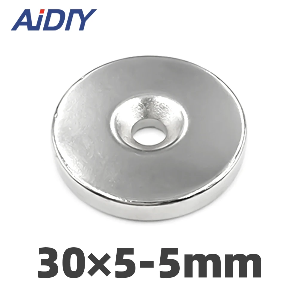 

Aidiy 1/2/5 pcs N35 neodymium magnet 30mm x 5mm ring hole 5mm strong round countersunk rare earth 30 * 5-5mm