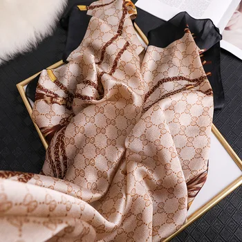 

2020 Luxury Silk Scarf for Women Designer Print Foulard Hijab Shawls Lady Wraps Beach Stole Spring Bandana Scarves