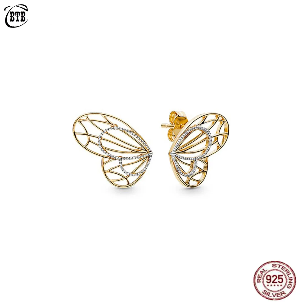

2019 Spring Real 925 Sterling Silver Openwork Butterflies Original Europe Stud Earrings For Women Bead Charm Fine Jewelry