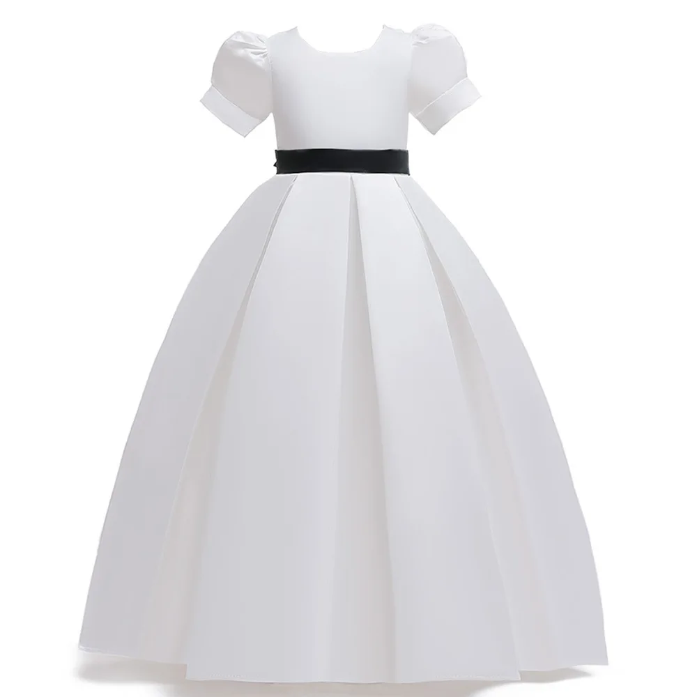 Нарядное платье для девочек; однотонное кружевное длинное платье с цветочным узором для подростков; платье для выпускного вечера; элегантные платья для свадебных церемоний От 5 до 14 лет для девочек - Цвет: Белый