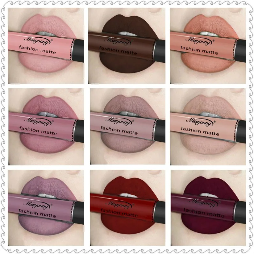 1Pcs Big Promotion Lip gloss Matte Waterproof Velvet Lip Stick 18 Colors Sexy Dark Red Pigments Makeup Matte Lip gloss MU2