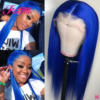 

Straight Blue Lace Front Human Hair Wigs With Baby Hair Brazilian Remy Hair Colored Human Hair Wigs Pre Plucked 150 Density