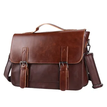 

Briefcase Business Bag Crazy Horse Leather Double Cover Sleeve Shoulder Messenger Bag Large Capacity Retro Men's Briefcase