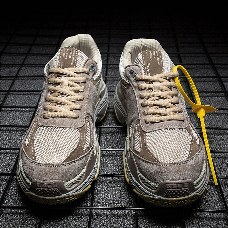 

Hot Sale Men Running Shoes Classic Clunky Sneaker Genuine Leather Dad Shoes Height Increasing 6CM Gym Shark Mens Athletic Shoes