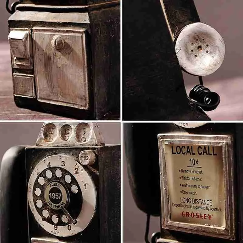 Retro Rotary Phone Model Home Office Desk Resin Phone Decoration Miniature Crafts Ornaments