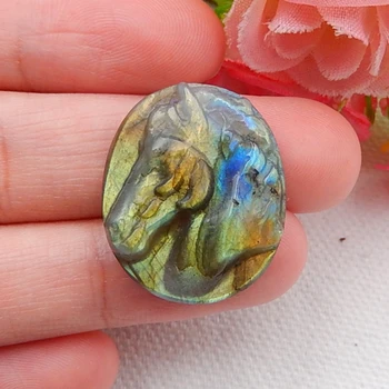 

Natural Carved Labradorite horse Semi-precious stones, Jewelry accessories fashion Pendant,28x19x7mm，5.9g