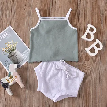 

Baby Boys Clothes Set Cotton Sleeveless Vest Two-piece Sets Cartoon O-neck Casual Toddler Baby Girl Summer Clothing Set