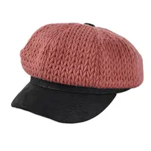 Японская женская зимняя вязаная бейсболка с шаговым швом контрастного цвета, Классическая восьмиугольная шапочка с козырьком