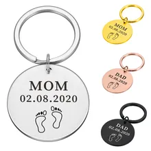 

New Mom Dad Keychain Personalized Date of Birth for Father and Mother First Father's Mother Day Key Ring New Parents Gift