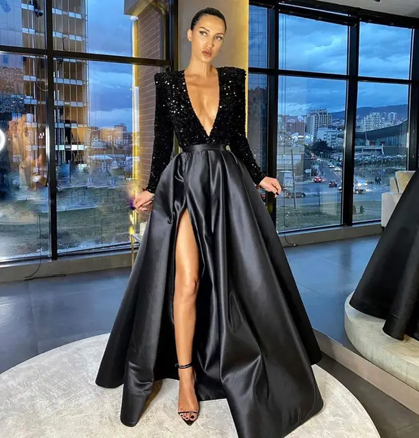 Sexy Side Split Black Prom Dress 2021 