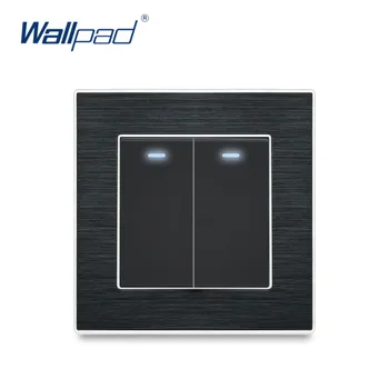 

New Arrival 2 Gang 1 Way 2 Way With LED Indicator Wallpad Luxury Wall Light Switch Satin Metal Panel Push Button Switches