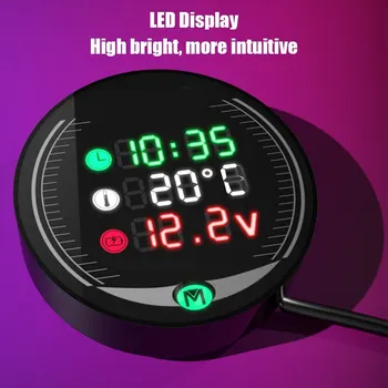 

Motorcycle Electronic Clock Thermometer Voltmeter Waterproof Dust-proof Blue Light LED Display