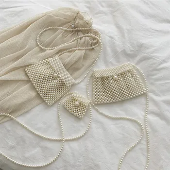

Handmade beaded dumplings pearl bag woven Korean version of the small pockets shoulder diagonal phone female clutch coin purse